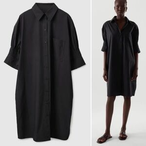 COS Oversized Shirt Dress Cotton Poplin Dark Navy Blue Black Size 2
